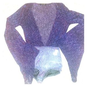 Iridescent Plunge Neck Bodysuit w/matching Bandeau